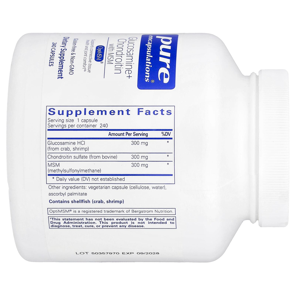 Pure Encapsulations, глюкозамин, хондроитин и МСМ, 240 капсул