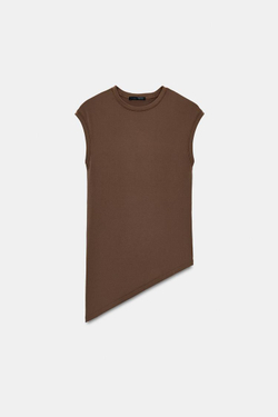 ZARA АСИММЕТРИЧНАЯ ФУТБОЛКА БЕЗ РУКАВОВ, КОРИЧНЕВЫЙ
