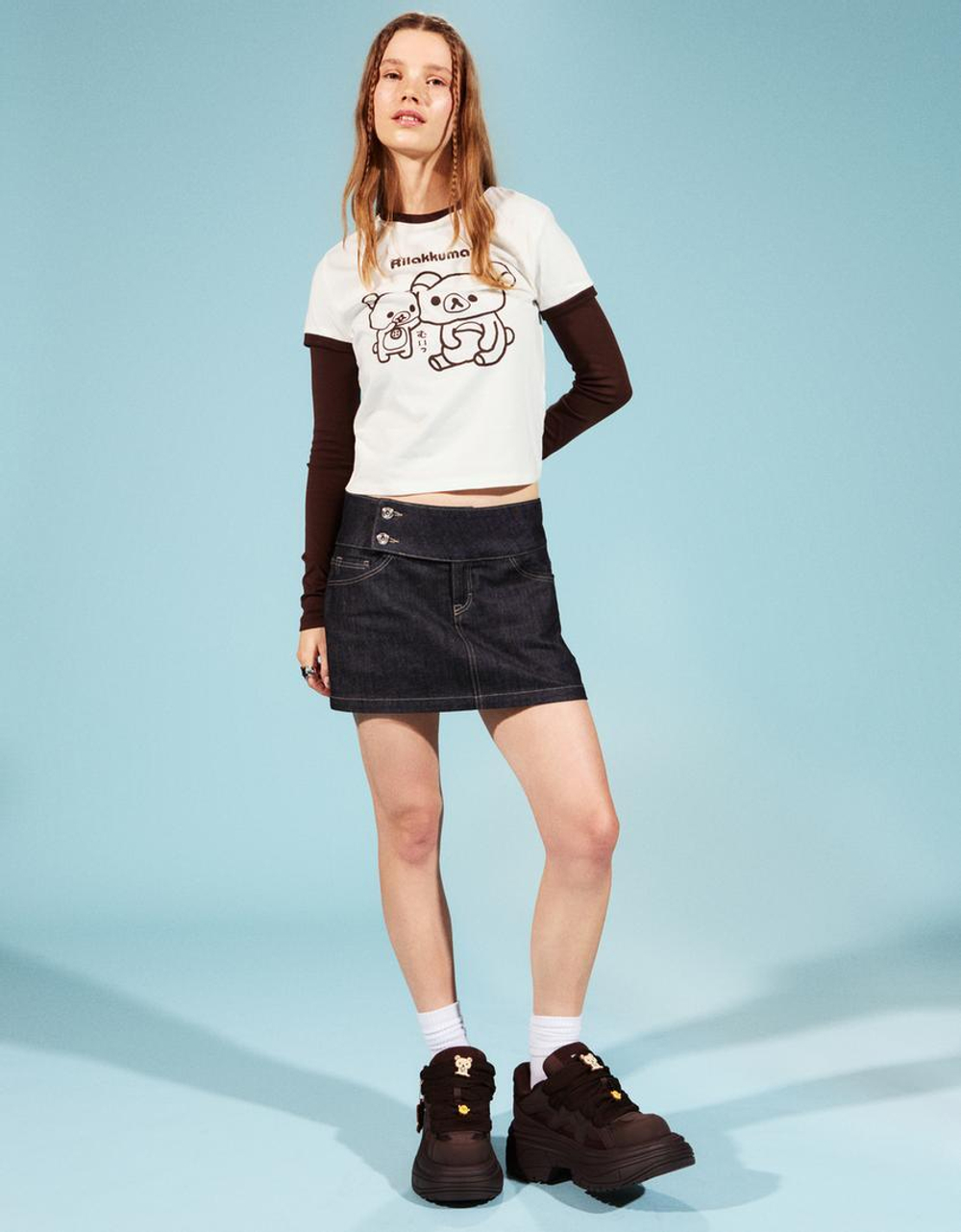 BERSHKA Футболка с короткими рукавами и принтом Rilakkuma, белый