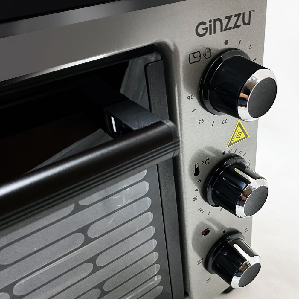 Мини-печь Ginzzu HOT-132 gray, серый 34л с таймером, 4 режима, 1500вт, подсветка