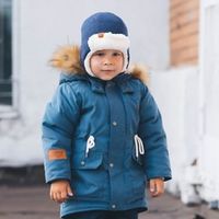 Шапка зимняя вязаная "Индиго" меринос меховым козырьком