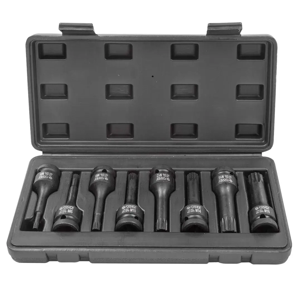 Набор головок-бит SPLINE ударных 8пр.,1/2''(M5, M6, M8, M10, M12, M14, M16, M18), в кейсе Forsage F-40811MPB
