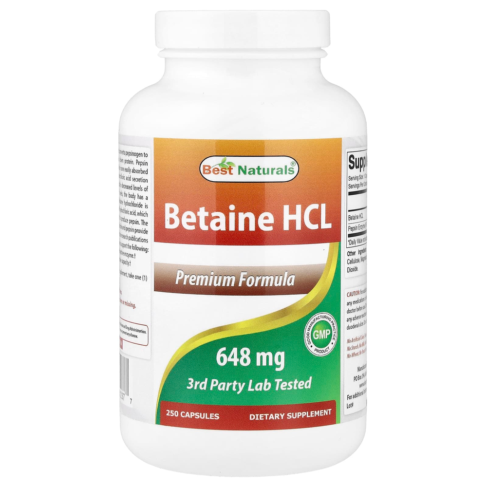 Best Naturals, бетаина гидрохлорид, 250 капсул