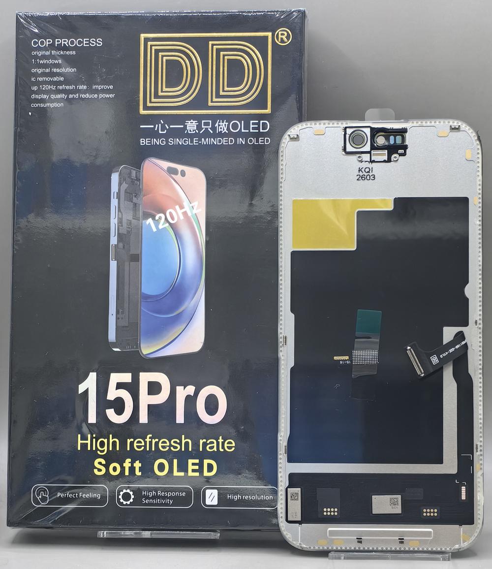 Дисплей iPhone 15 Pro Soft OLED ("привязка" с верификацией без ошибки); 120Hz; бренд DD