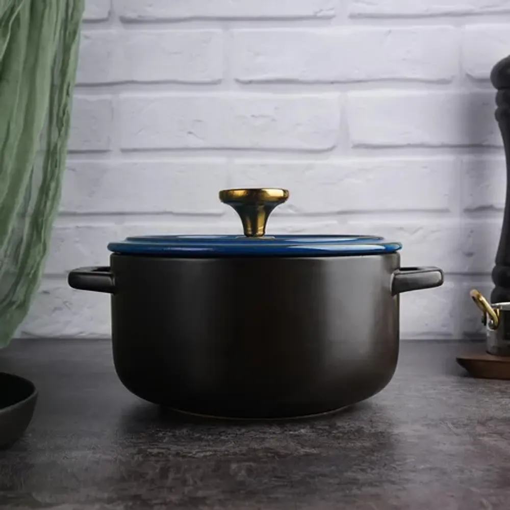 Кастрюля 2,8 л, 19/14,5*15 см фарфор с крышкой ДЛЯ ГАЗОВОЙ ПЛИТЫ Style Buffet New Kitchen
