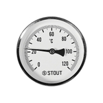 Термометр биметаллический аксиальный STOUT - 1/2" (D100мм, шкала 0-120°C, с гильзой 50 мм)
