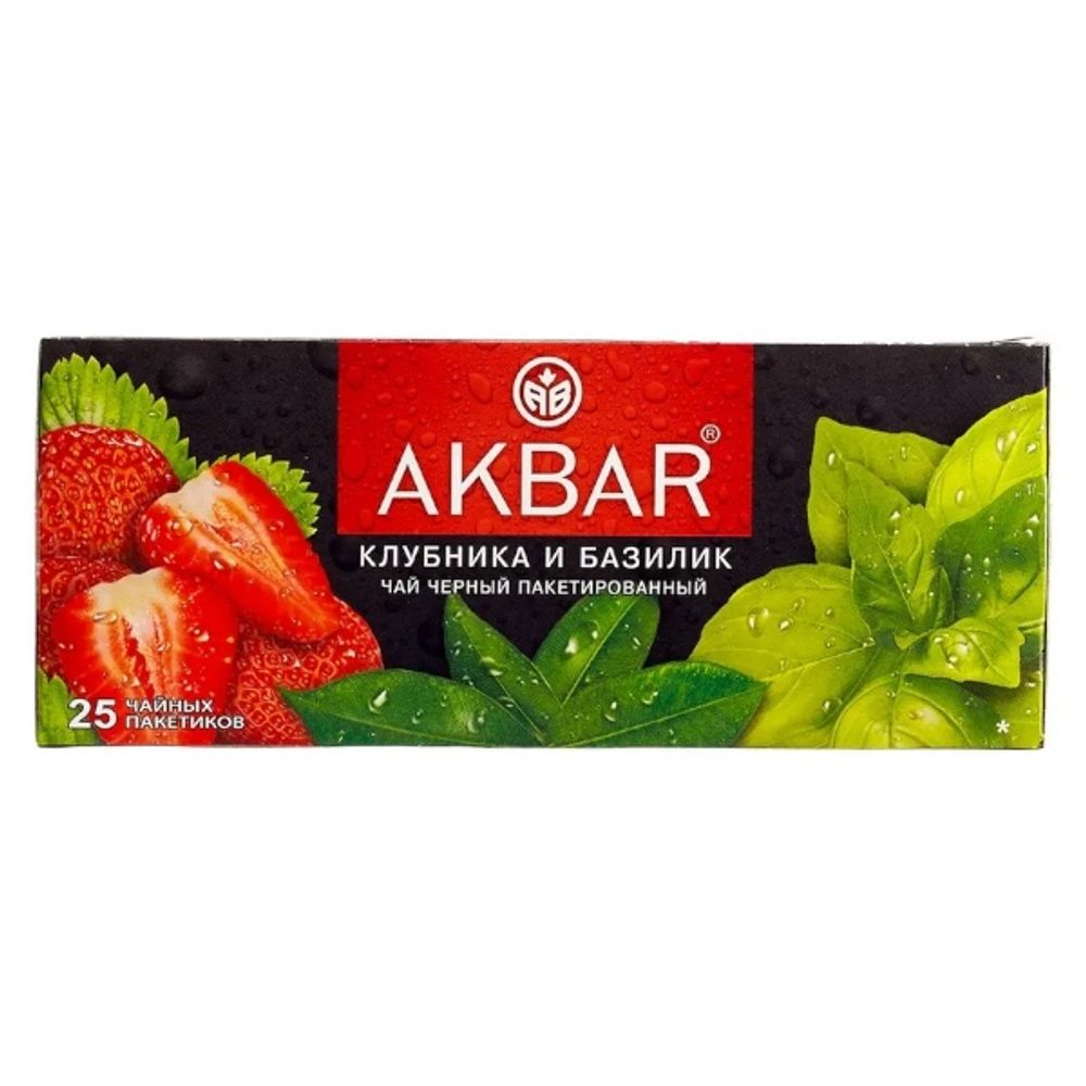 Чай "AKBAR" Клубника и базилик "черный аромат натуральный 25пак/15шт