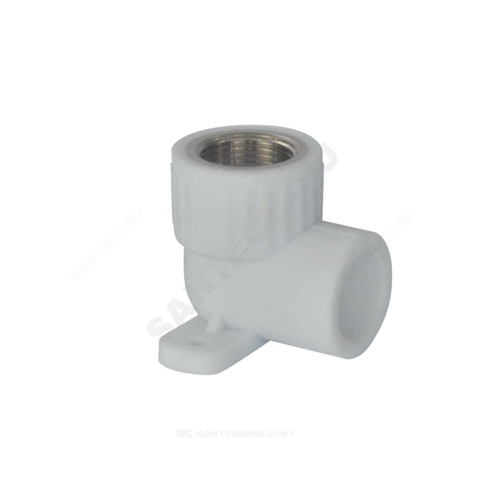 Угольник PP-R комбинированный белый Дн 20х1/2" ВР с креплением VALFEX 10120020