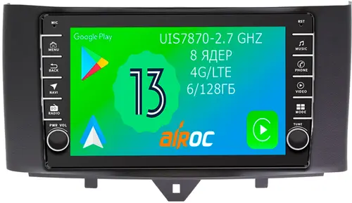 Магнитола для Smart ForTwo/ForFour 2012-2015 - Airoc AB-2508 (кнопки и крутилки), Android 13, Быстрая, SIM-слот, CarPlay