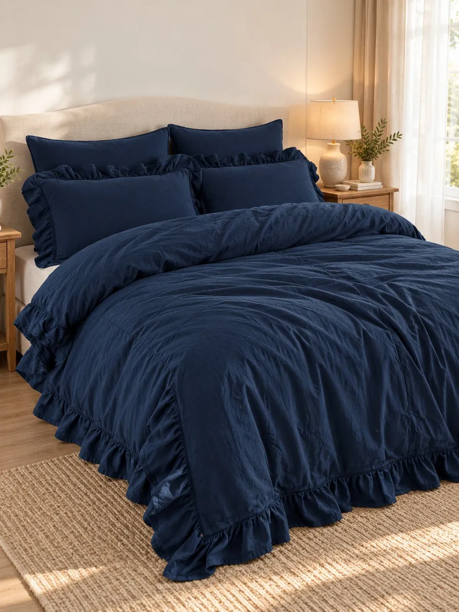 Lımasso КПБ 4 пр. Stonewashed Exclusıve Dress Blue пододеяльник 200*220, простынь 240*260, наволочки 50*70 2шт — фото 4