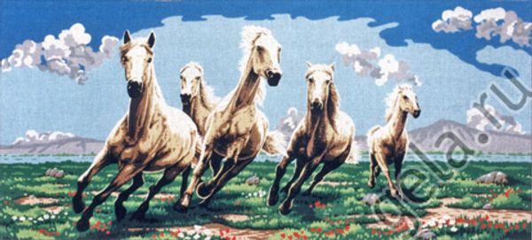 Рисунок для вышивания Soulos (канва жесткая), Табун белых лошадей, 60х125 см