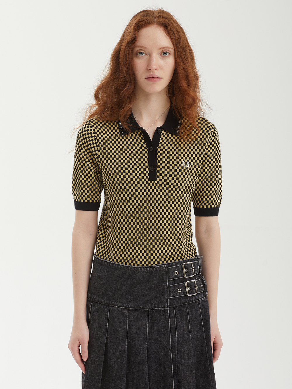 Женское Поло Chequerboard Knitted Shirt
