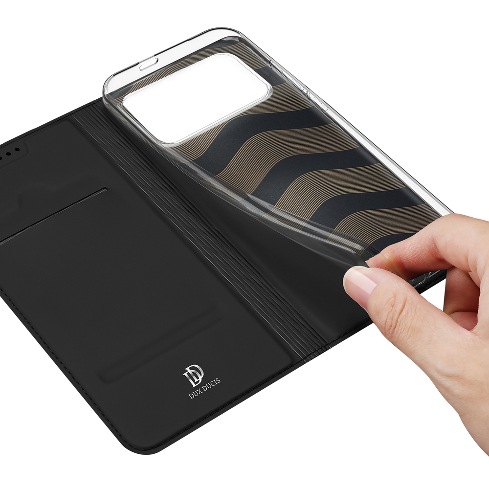 Чехол книжка из кожи черного цвета для Xiaomi Poco F8 Pro (Redmi K90), серия Skin Pro Series от Dux Ducis