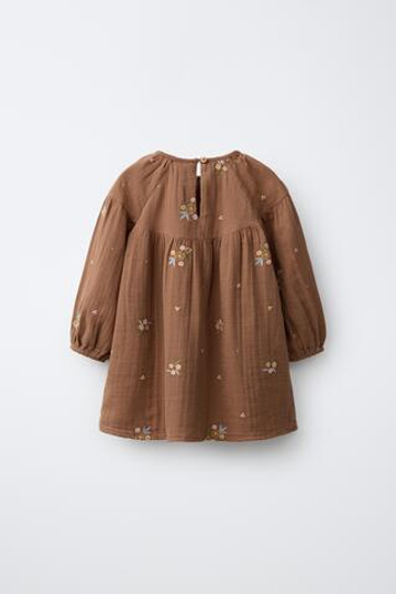 ZARA ПЛАТЬЕ С ЦВЕТОЧНОЙ ВЫШИВКОЙ, КАРАМЕЛЬНЫЙ
