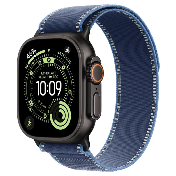 Часы Apple Watch Ultra 3, 2025, 49 мм, титан чёрного цвета, ремешок Trail цвета «синий/ярко-синий»