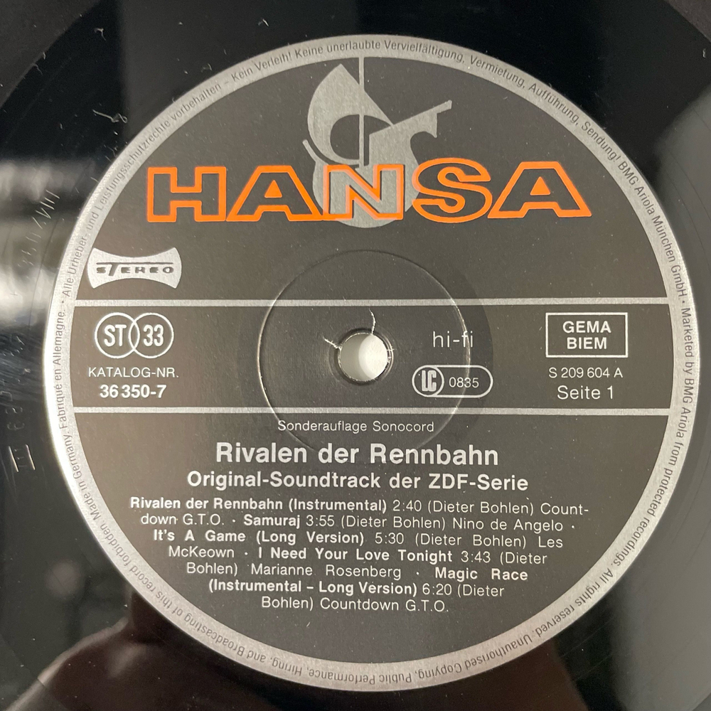 Винтажная виниловая пластинка LP Dieter Bohlen (Blue System) Музыка К Телесериалу Rivalen Der Rennbahn, (Германия 1989)
