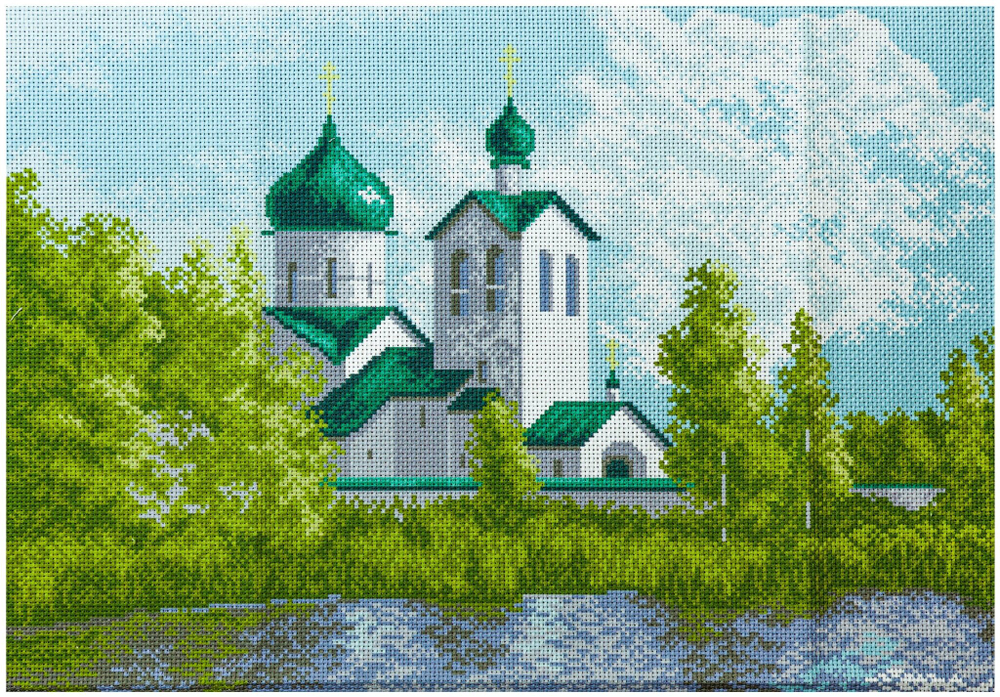 "Церковь в лесу"-0709 канва с рисунком
