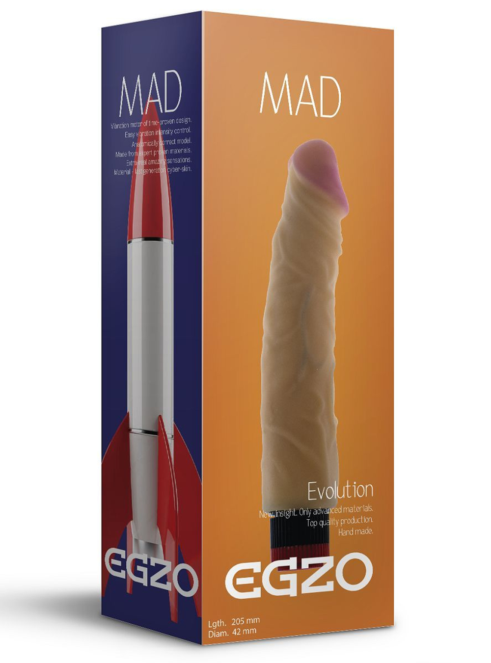 Реалистичный мультискоростной вибратор без мошонки Mad Rocket - 20,5 см.
