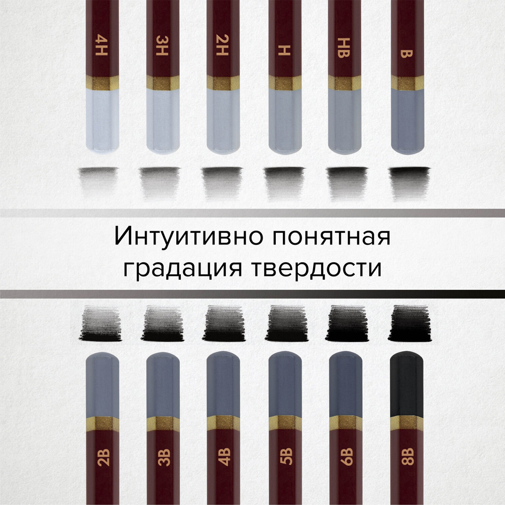Карандаши чернографитные художественные 4H-8B, НАБОР 12 шт., В ПЕНАЛЕ, BRAUBERG ART "PREMIERE", 181895