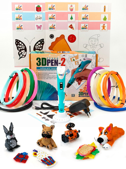 3D ручка 3DPEN-2 (цвет: голубой) с набором пластика PLA 120 метров и трафаретами