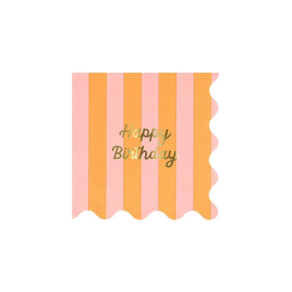 Салфетки маленькие цветные в полоску "С Днем Рождения" [Happy Birthday] 16 шт. (12,7 х 12,7 см)