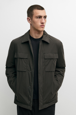 Massimo Dutti Куртка из технической ткани с детальной отделкой карманов, серо-зеленый