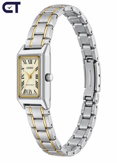 CASIO LTP-V007SG-9B CASIO Collection женские наручные часы — двухцветный браслет, золотистый циферблат и винтажная геометрия