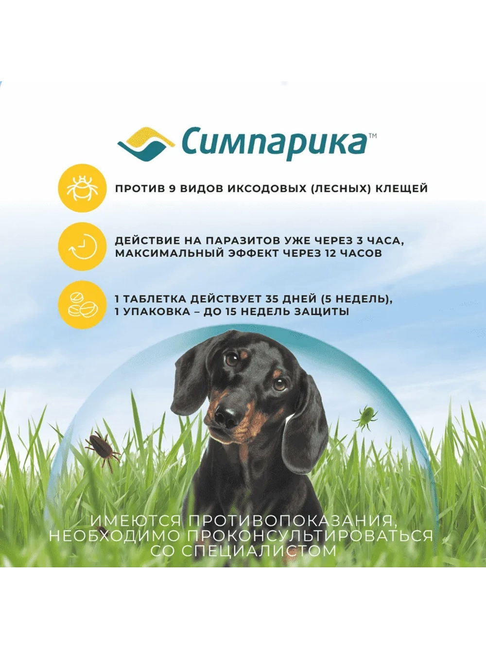Симпарика, таблетки для собак весом от 5,1-10кг, 3 таб.