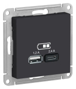 ATLASDESIGN USB РОЗЕТКА А+С, 5В/2,4А, 2х5В/1,2А, механизм, КАРБОН