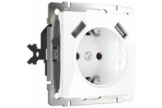 Розетка Werkel с заземлением и шторкой + 2 USB 1800мА белый 25749