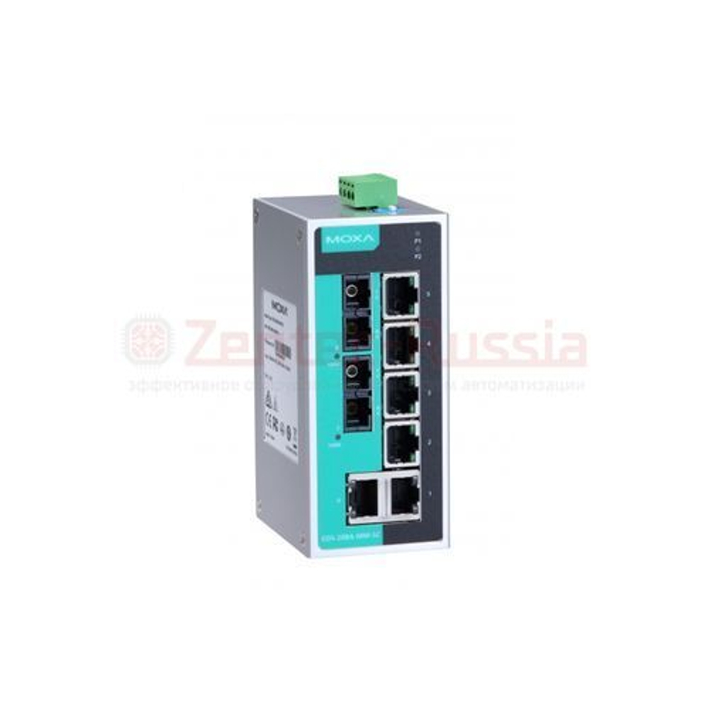 MOXA EDS-208A-SS-SC промышленный неуправляемый Ethernet коммутатор, 6 портов 10/100 BaseT(X) (разъем RJ45), 2 порта 100BaseFX (SС разъем)