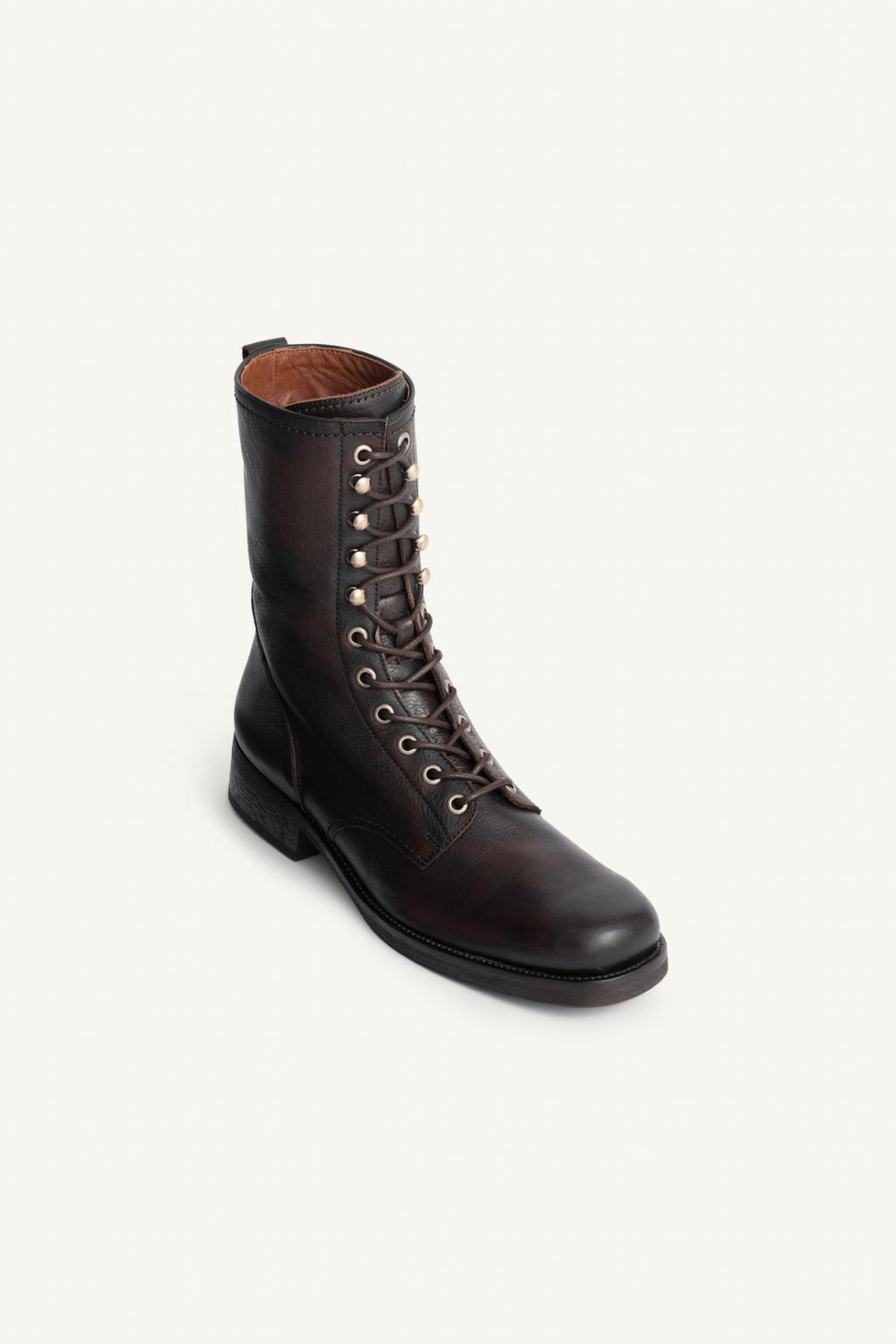 ZARA КОЖАНЫЕ БОТИНКИ НА ШНУРОВКЕ, КОРИЧНЕВЫЙ