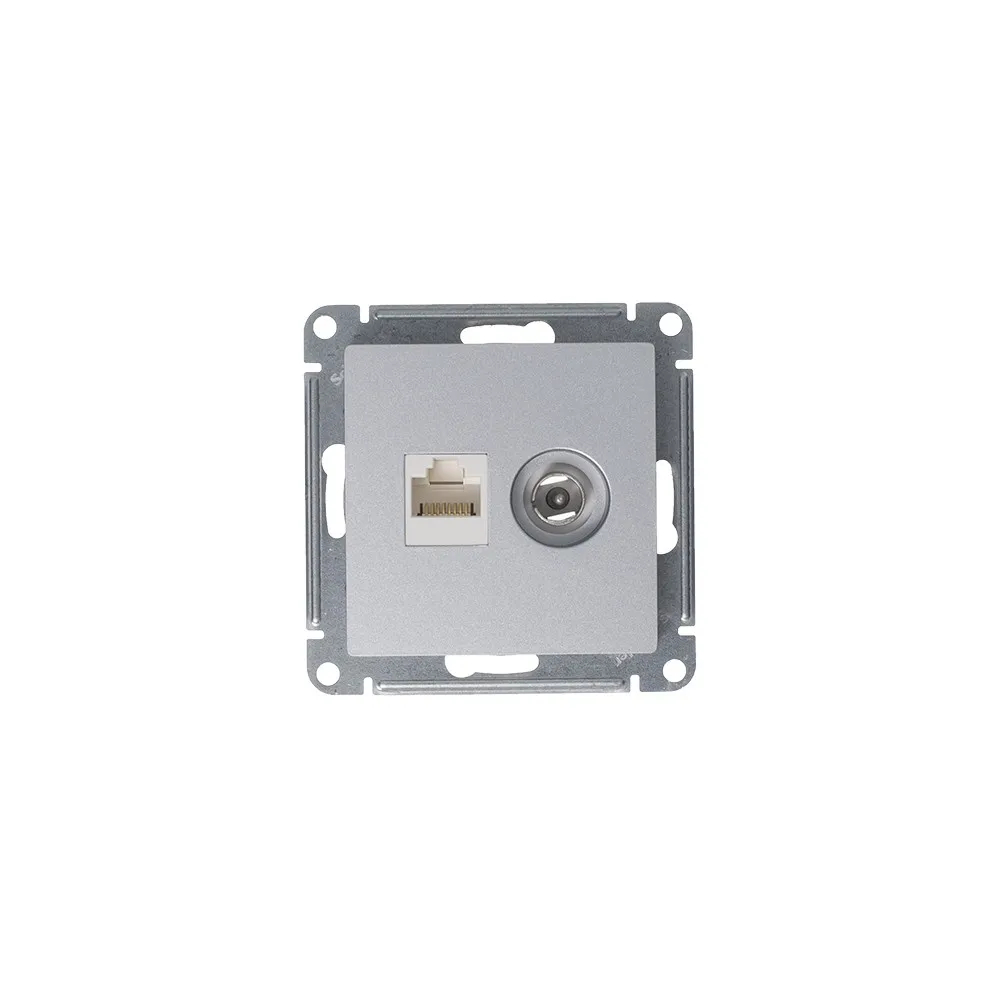 ATLASDESIGN РОЗЕТКА двойная ТВ + компьютерная RJ45 кат. 5e, механизм, АЛЮМИНИЙ