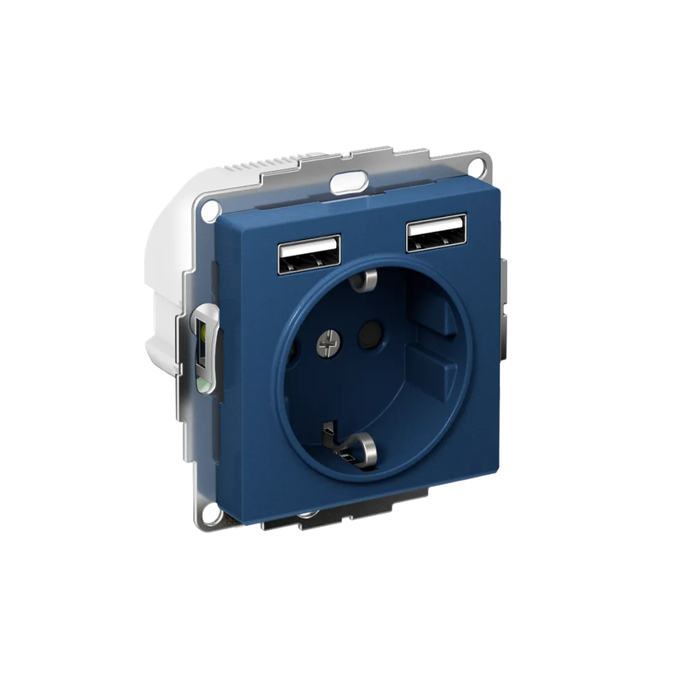 ATLASDESIGN РОЗЕТКА 16А c 2 USB A+A, 5В/2,4А, 2х5В/1,2А, механизм, АКВАМАРИН