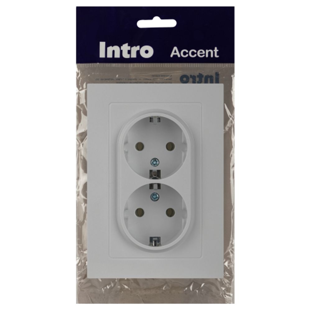 Розетка Intro Accent 6-205-01 двойная 2X2P+E Schuko 16А-250В IP20 СУ AL/CU белый | Intro