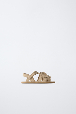 ZARA КОЖАНЫЕ БОСОНОЖКИ BAREFOOT С ЦВЕТАМИ, ЗОЛОТИСТЫЙ