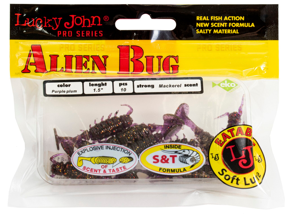 Виброхвосты съедобные LJ Pro Series ALIEN BUG 1,5in (3,81 см), цв. S13, 10 шт.