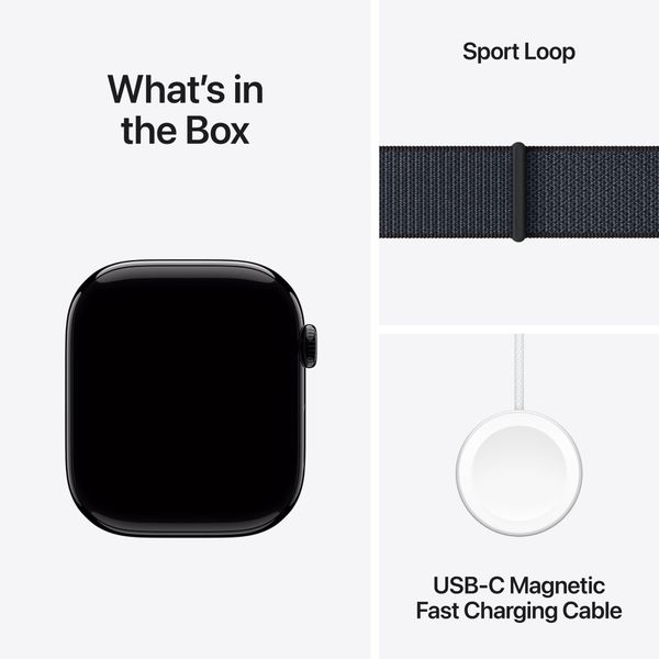 Умные часы Apple Watch Series 10 46 мм из алюминия цвета «чёрный глянец», нейлоновый браслет темно-синего цвета