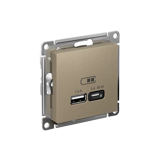 Розетка с USB A+C Systeme Electric AtlasDesign Шампань ATN000529