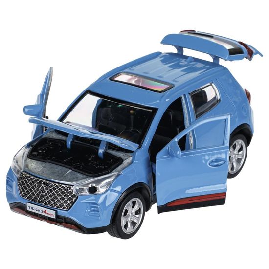 Машина металл chery tiggo 4 pro 12 см, двери, кап, баг, инер, синий, кор. Технопарк