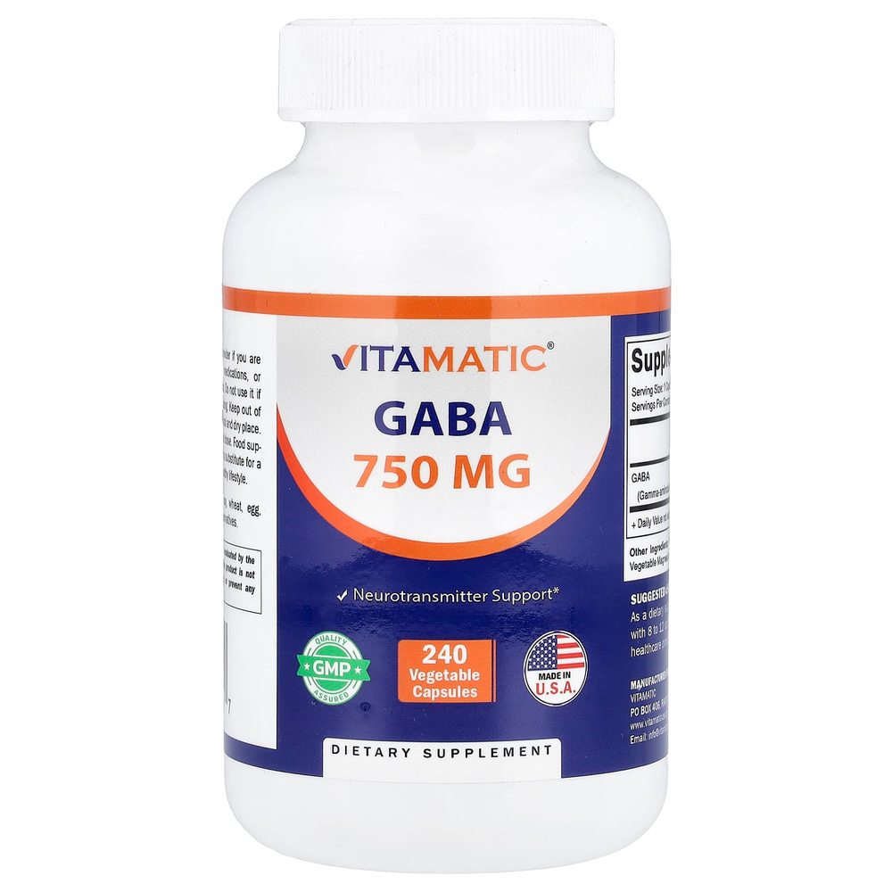 Vitamatic, Габа, 750 мг, 240 растительных капсул