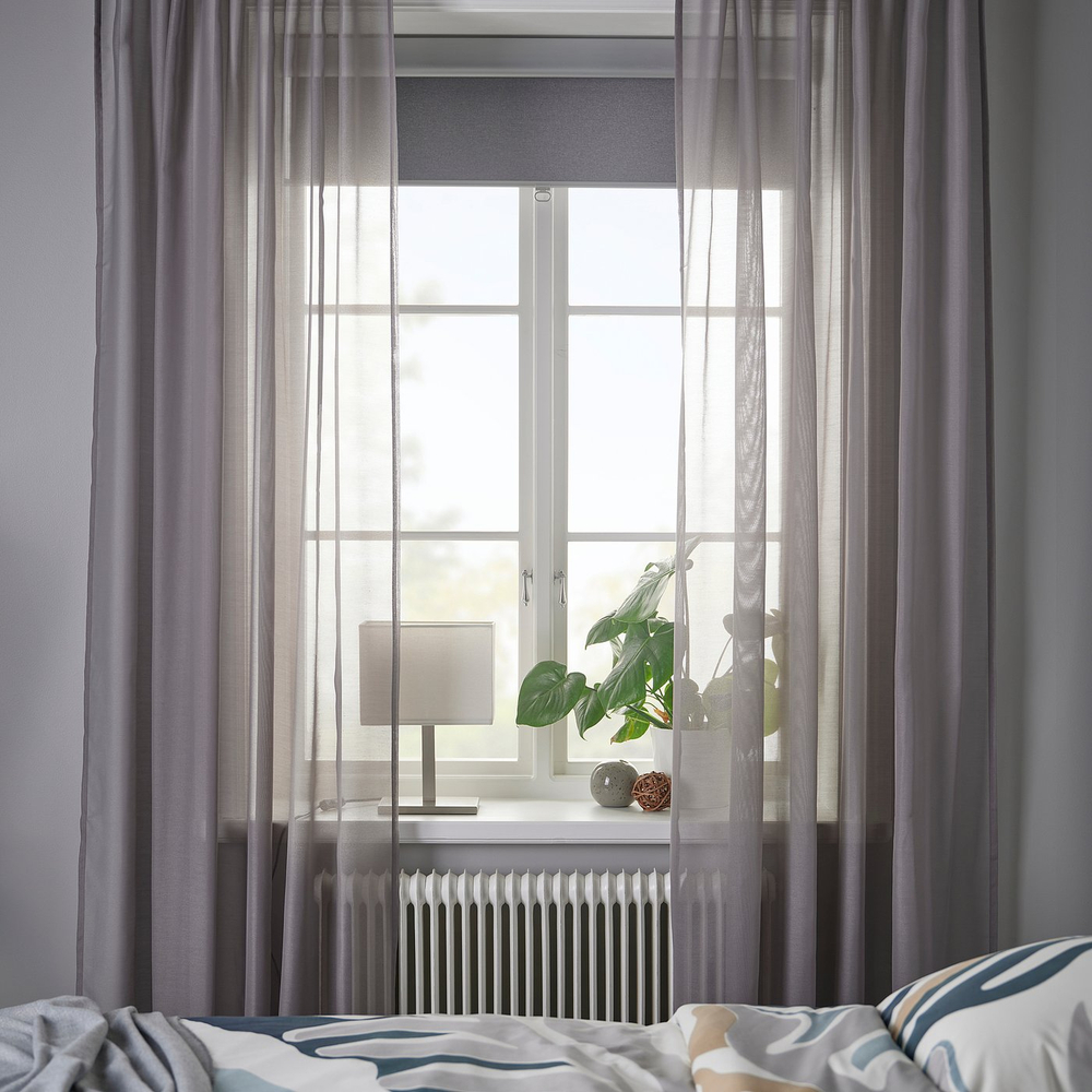 IKEA STENFRÖ  (ИКЕА СТЕНФРЁ)  -  Гардины, 2 шт. - серый/на тесьме 145х300 см