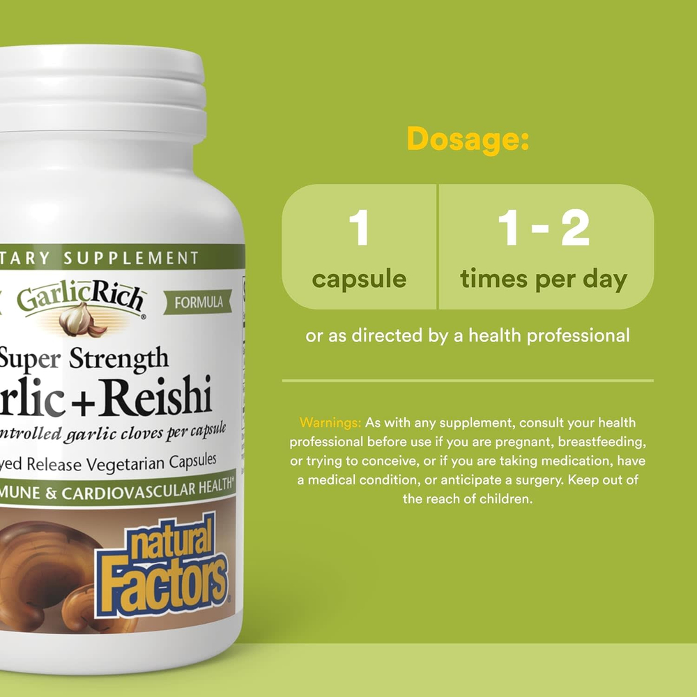 Natural Factors, GarlicRich®, суперсильный чеснок и рейши, 120 вегетарианских капсул с отсроченным высвобождением