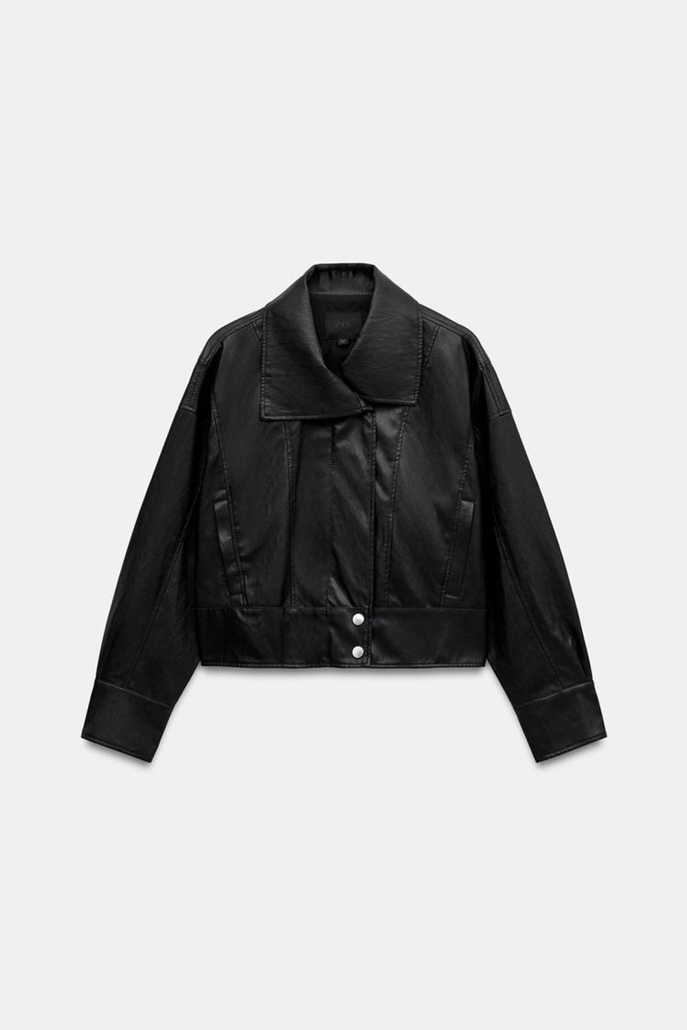 ZARA КУРТКА ИЗ ИСКУССТВЕННОЙ КОЖИ СО СКЛАДКАМИ НА СПИНЕ, ЧЕРНЫЙ