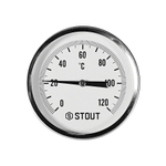Термометр биметаллический аксиальный STOUT - 1/2" (D80 мм, шкала 0-120°C, с гильзой 50 мм)