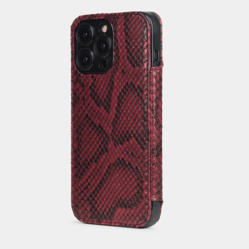 Чехол для iPhone 15 Pro Max из кожи питона, бордового цвета