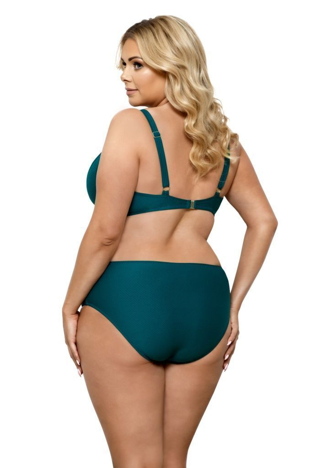 Раздельный купальник plus size с блестящими деталями на лифе (Размер: 90C/44) (Цвет: изумрудный)