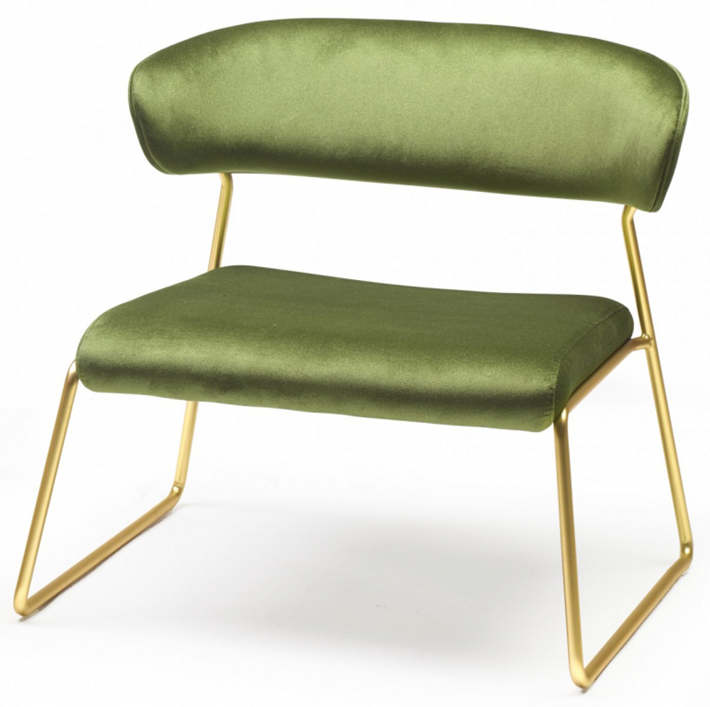 Кресло лаунж с обивкой Scab Design Lisa Lounge, сатинированная латунь, зеленый
