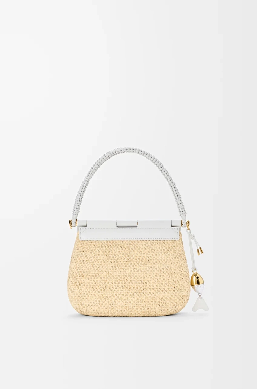 Loewe Средняя сумка Pescador из рафии и телячьей кожи, натуральный/белый