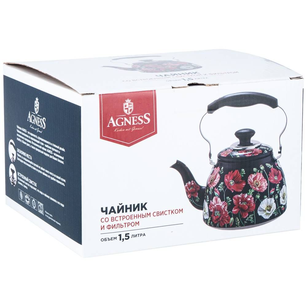 ЧАЙНИК AGNESS "МАКИ" СО ВСТРОЕННЫМ СВИСТКОМ И ФИЛЬТРОМ 1500 МЛ